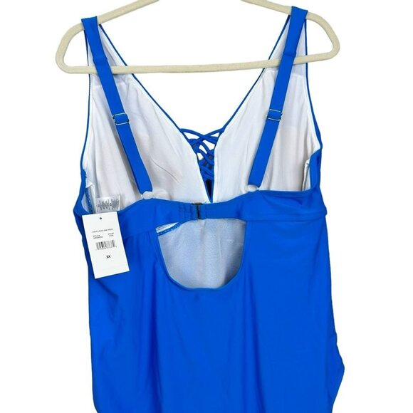Island Rays Women's Ocean Blue Criss Cross One Piece Swimsuit Bathing Size 3X - Picture 9 of 11